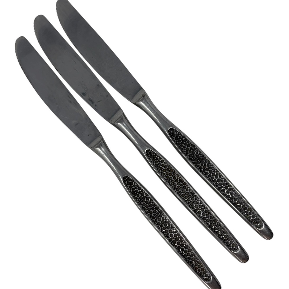 Vintage‎ Walco Stainless Japan Dinner Knives Pebble Pattern MCM Set of 3